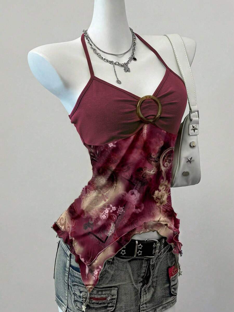 SHEIN EZwear 女式休闲简约 GRUNGE Y2K 佩斯利印花吊带背心 - 彩色 - 查看 1