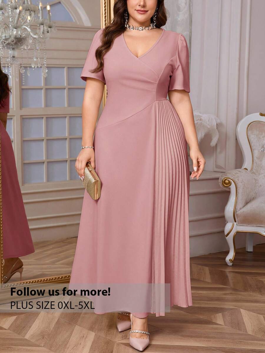 Firerie Plus Size Women's Comfortable Casual Elegant Ruched Loose Stretch Date Party Short Sleeve Dress, Spring/Summer Flowy Dress,Formal Dresses For Women