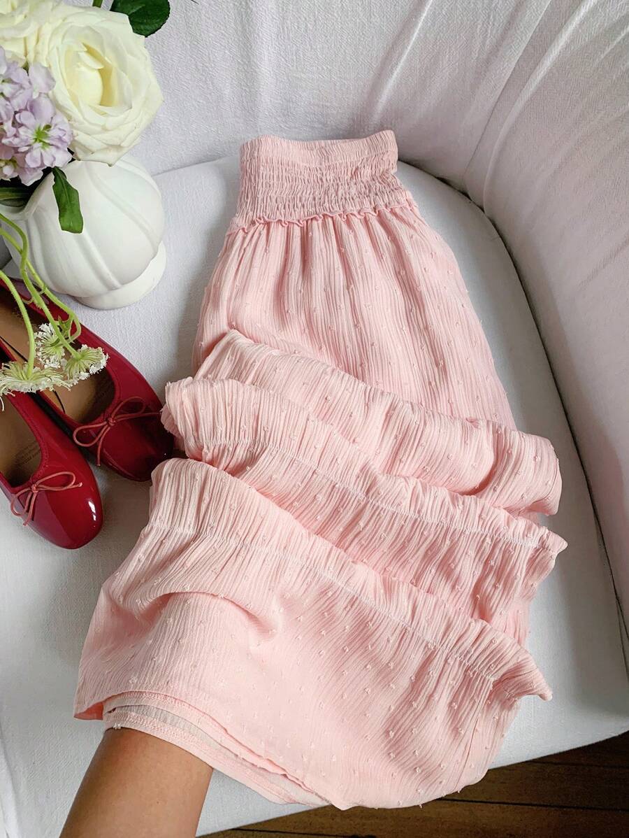 Comfortcana Women's Solid Color High Waist Gathered Pleated Wide Leg Loose Pants, Fall Women Clothes - Pink - View 1