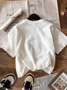 SHEIN Leap Crew Teen Girls' Casual Pattern Short Sleeve T-Shirt, Suitable For Summer Lemonade Shirt Kids Teen Girls Summer Clothes Cute Summer T Shirts Lemonade T-Shirt Kids Graphic Tees