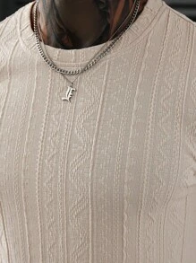 Manfinity CasualCool Men's Summer Casual Solid Color Textured Short Sleeve T-Shirt - Apricot - View 6