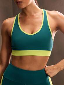 Powerista Áo ngực thể thao năng động thiết kế viền dành cho nữ - Màu xanh lam - Xem 2