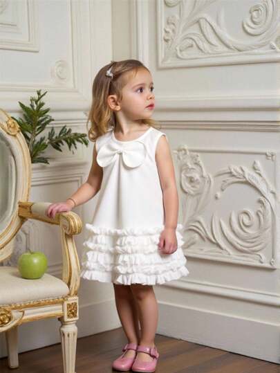 Souflis Souflis 新款荷叶边大蝴蝶结装饰A字裙，适合女婴，春夏季穿着舒适，优质面料，时尚高端手感，精致蝴蝶结装饰，A字裙，三层荷叶边饰边，适合春夏季休闲场合