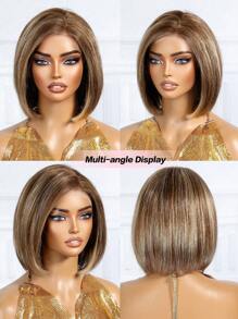 蜜棕色钢琴色 13*4 蕾丝前部假发透明蕾丝直发真人发短发波波头假发 100% 雷米真人发女士 - S4/613 - 查看 5