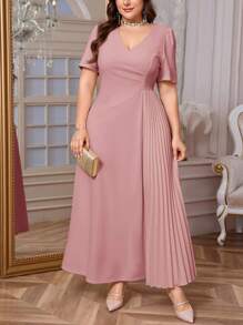 Firerie Plus Size Women's Comfortable Casual Elegant Ruched Loose Stretch Date Party Short Sleeve Dress, Spring/Summer Flowy Dress,Formal Dresses For Women