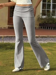 Jouncy Women's Solid Color Fold-Over Waist Casual Flare Pants Fall Cloth For Women - Grey - View 3