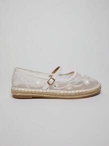 SHUZIA Women's Mesh Ballet Flat With Floral Embroidery - White - View 7