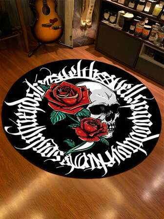 Grunge Punk 1 pezzo Tappeto scuro in stile gotico, tappeto da pavimento rotondo a tema rosa, decorazione per feste a tema, decorazione per la casa