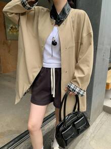 DAZY 女士撞色落肩长袖单排扣宽松休闲夹克秋冬