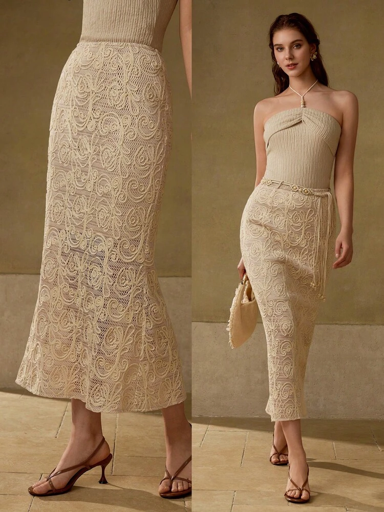 EMBROIDERY BIAS CUT SKIRT