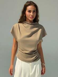 Aloruh Women's Solid Color Batwing Short Sleeve Fashion Blouse