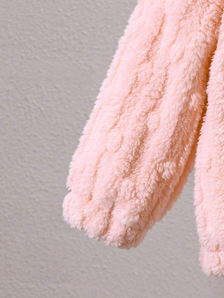 SHEIN 女宝宝可爱休闲百搭立体毛球纹理面料连帽毛绒长袖外套适合秋冬日常穿着 - 粉色 - 查看 5