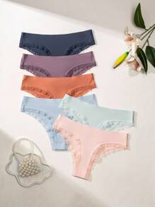 SHEIN 6pcs Women Lace Panel Thong Panties Set - Multicolor - View 2