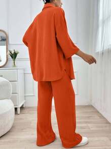 EURMUSE Bộ quần áo và áo sơ mi trơn màu thường ngày dành cho người đi làm - trái cam - Xem 2