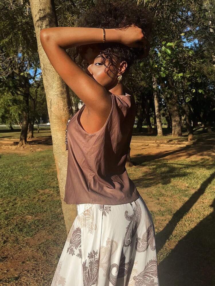 Vintage Inspired Ditsy Floral High Waist Slimming Chiffon A-Line Skirt For Women, Fashion Elegant Spring/Summer Vacation