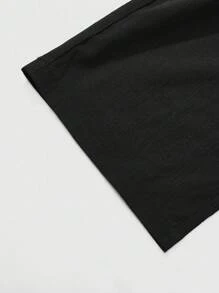 Manfinity Homme 男士立领黑色短袖衬衫和裤子套装，时尚现代，休闲装，成熟休闲通勤和度假装，送给丈夫或男朋友的礼物，情侣装，舒适装 - 黑色 - 查看 4