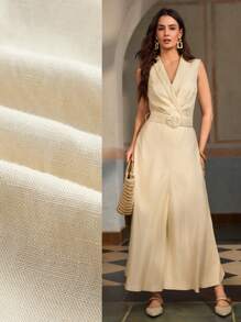 ZEYLAH Sleeveless Summer Elegant Linen Dress, Vacation Wear - Apricot - View 7