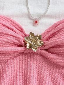 Soleia 金属花朵装饰白色针织女式背心，适合海滩、度假和约会 - 粉色 - 查看 5