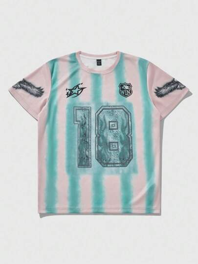 Prep T-shirt à manches courtes pour homme imprimé de rayures et de chiffres, convenant pour un usage quotidien, printemps/été