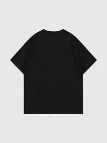 ROMWE MEN Goth 男式哥特式深色字母和五角星印花休闲 T 恤 - 黑色 - 查看 2