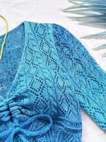 Soleia 女士镂空抽绳 V 领长袖短款毛衣，波西米亚风，波西米亚风，浪漫花卉，度假风，花卉 - 彩色 - 查看 6