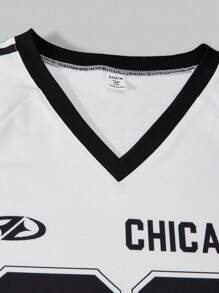 SHEIN Explorewe Streecool 儿童休闲校园少女印花拼接条纹长袖上衣和工装裤两件套