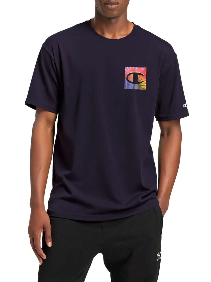 Champion 男士夏季休闲字母印花圆领短袖T恤 - 藏蓝色 - 查看 1