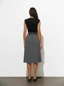Lumivelle Knit & Woven Patchwork Pleated Dress Dress Summer Dress Clothes For University - Grey - View 2