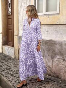 SHEIN VCAY 女式梭织印花短袖长裙 - 淡紫色 - 查看 6