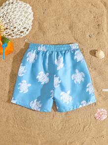 Traje de baño para niños con gráfico de tortuga y cintura con cordón - Multicolor - Ver 2