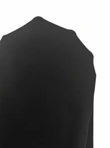 Elenzga 女士优雅针织V领扭纹设计蝙蝠袖中长连衣裙 - 黑色 - 查看 7