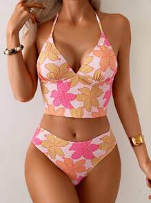 Swim Vcay 女士夏季休闲度假花卉印花 V 领吊带背心比基尼套装 - 彩色 - 查看 1