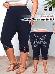 SHEIN CURVE+ Quần legging bó sát màu đen khoét lỗ cỡ lớn dành cho nữ Quần legging Capri cỡ lớn Quần legging Capri dành cho nữ Quần capri cong cỡ lớn dành cho nữ Quần capri co giãn cao - Màu xanh hải quân - Xem 1