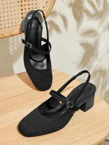 CUCCOO BASICS Cuccoo Fashion Versatile Casual Minimalist Backstrap High Heels - Black - View 2