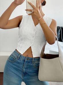 Siren Gaze Women Casual Solid Textured Front Button Cami Top For Summer,Rave Top White - White - View 6