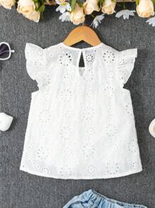 SHEIN Vintaside Kids 年轻女孩纯色圆领盖袖烂花衬衫