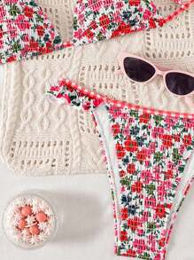 Swim Mod Damen 3-teiliges Set mit Strandtasche, bedrucktem Muster, einfachem Dreieck Bikini Badeanzug