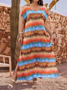 EMERY ROSE 大码V领短袖开叉休闲宽松夏装 - 彩色 - 查看 3