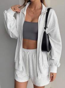 Livesso 2pcs/Set Women Loose Knit Cardigan And Shorts,Fall Women Clothes Lounge Sets For Women School - Grey - View 5