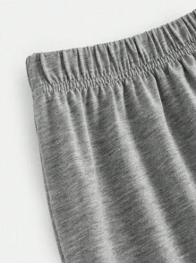 SHEIN 2 件青少年女孩休闲简约字母图案圆领短袖 T 恤和裤子家居服套装 - 灰色 - 查看 4