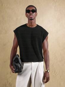 SUMWON Top senza maniche in maglia strutturata, vestibilità boxy, canotta a costine, stile casual da strada, essenziale per l'estate, design urbano alla moda e semplice - nero - Visualizzare 4