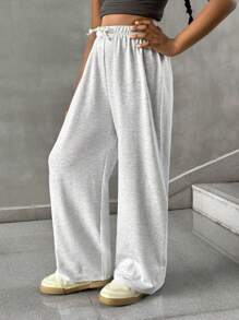 SHEIN Tween Girl Summer Simple Front Tie Loose Sweatpants, Casual Daily Wear Fall Winter