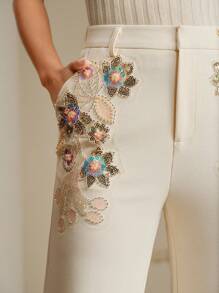 Anewsta Pantalones largos con dobladillo de cuentas de moda para mujer, de verano