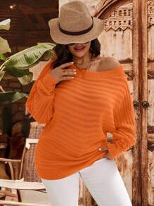 EMERY ROSE Pullover ample à manches chauve-souris de couleur unie pour femmes grande taille