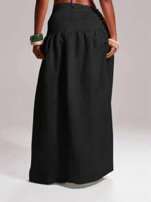 MUSERA Váy maxi cạp thấp buộc dây bên hông, kiểu dáng gợi cảm, thích hợp cho kỳ nghỉ hè, lễ hội, đi biển, lãng mạn, thanh lịch, tiệc tùng, mùa xuân, đồ bơi, lễ Phục sinh. - màu đen - Xem 5