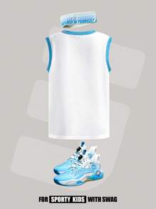 JNSQ Tween Boy Back To School Outdoor Sports Loose Fit Vest, Children's Round Neck Contrast Color Splicing Front Graphic Print Outdoor Sports Loose Fit Vest Top