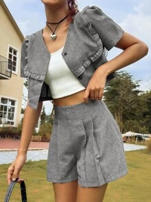 Jouncy 2 件套女士时尚西装外套套装，高端学院风，夏季 - 深灰色 - 查看 5