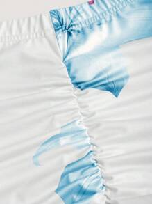 Sweetra Women's All-Over Floral Print Ruched Skirt, Casual Vacation Women Skirt Fall Cloth For Women - Baby Blue - View 3