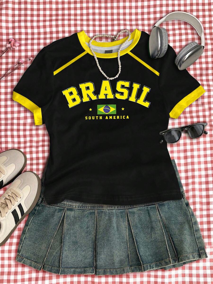 SHEIN 青少年女孩修身休闲简约舒适圆领紧身长袖 T 恤，适合夏季