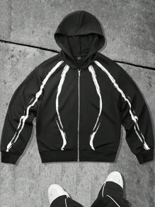 Manfinity EMRG Men's Allover Print Zip Up Hooded Sweatshirt - Black - View 1